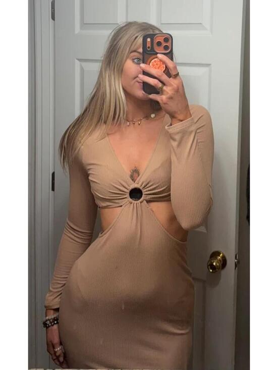 Ultra Flirt Dresses & Skirts - Ultra Flirt Tan Long Sleeve Dress